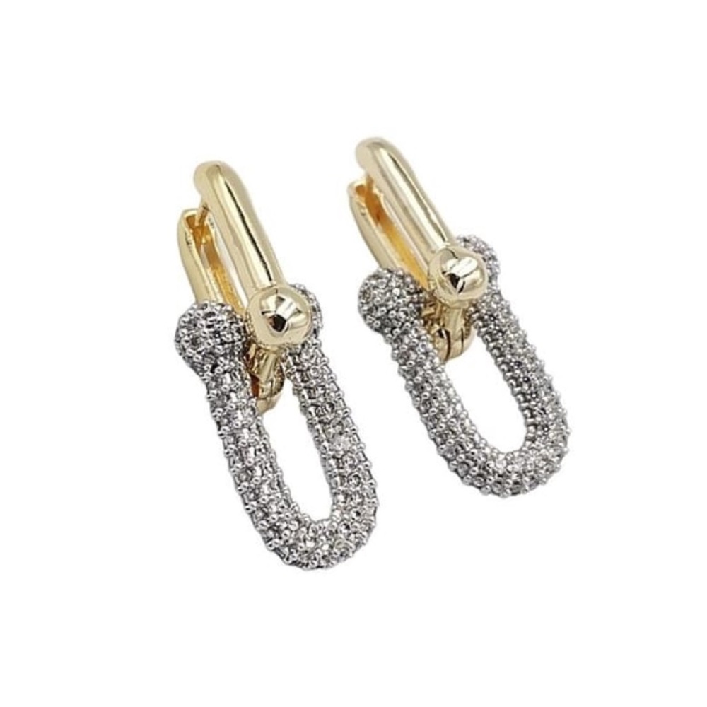 Gold and Silver Crystal Loop Clip-On Earrings